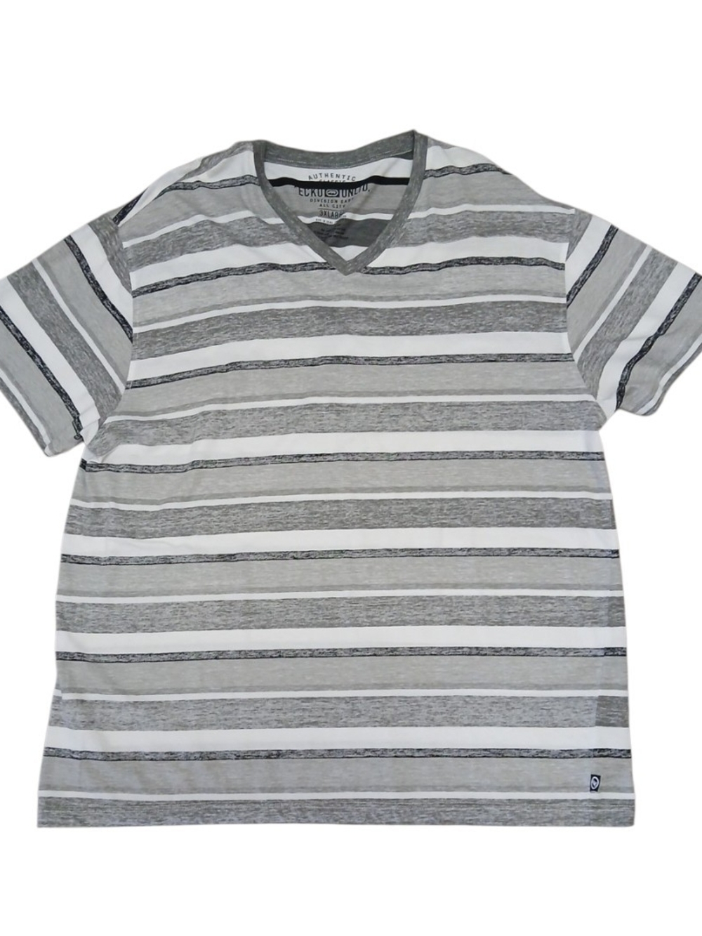 Ecko Unlimited Gray and White Striped V-Neck Tee 3XL #129